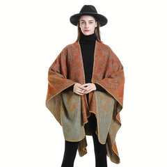 Cashmere Shawl Print Warm Long Shawl Casual Blanket Open Front Poncho Cape