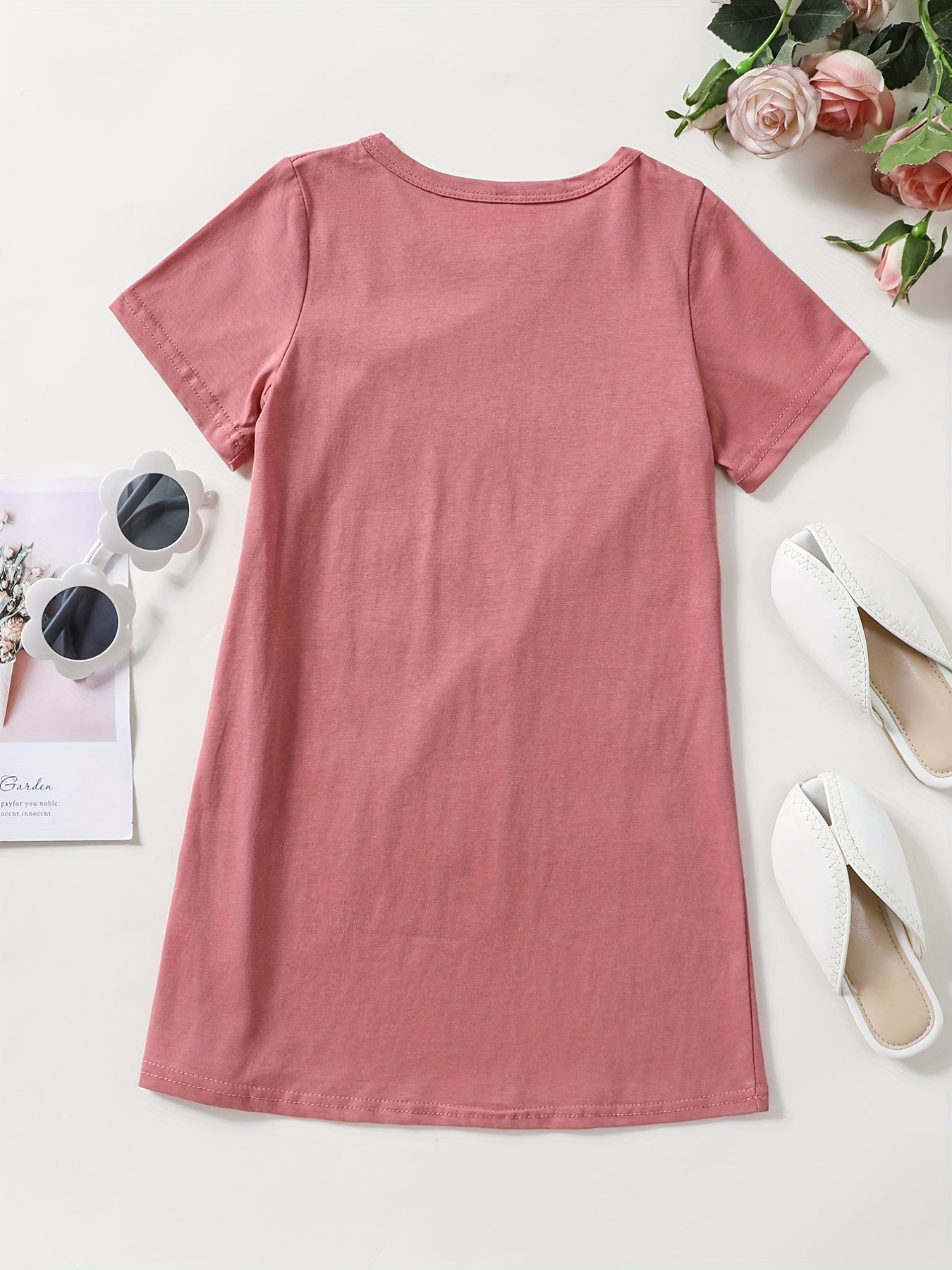 Girls Short Sleeves Leopard Heart Graphic Casual Tees Dress