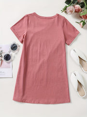 Girls Short Sleeves Leopard Heart Graphic Casual Tees Dress