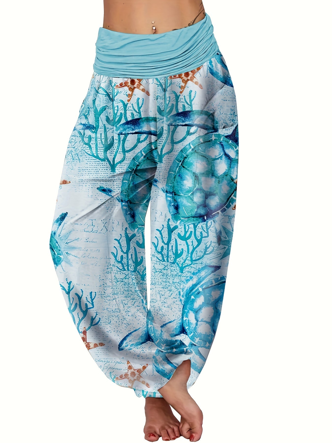 Cartoon Turtle Print Harem Trousers