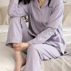 Long Sleeve Pajama Set with Elastic Waistband Pants