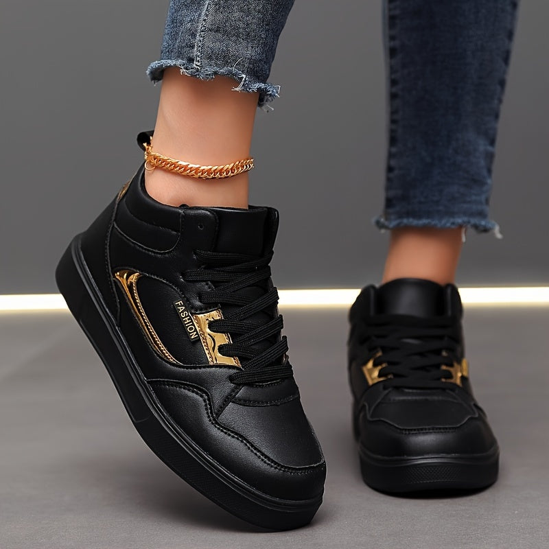 High Top Faux Leather Lace Up Skate Shoes
