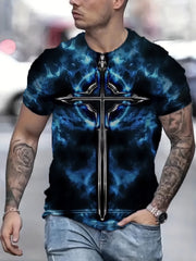 Men's Cross Pattern Sports T Shirt Round Neck Tee Shirt