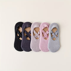 2 Pairs Cross Cut Out Ankle Socks for Yoga Pilates