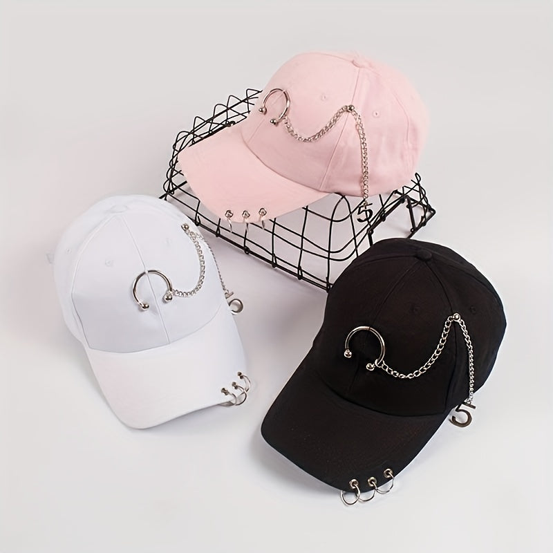 Summer Punk Chain Iron Ring Duck Cap Street Baseball Cap Sunshade Hip hop Cap