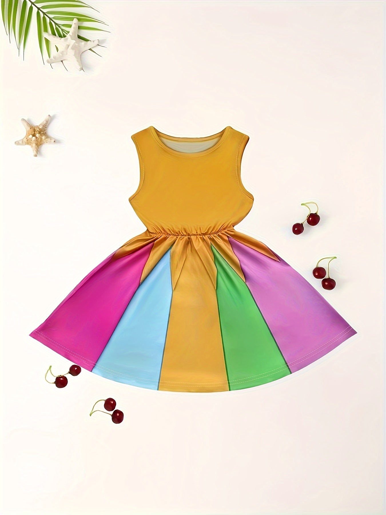 Dreamy Girls Splicing Colorblock Sleeveless Dress Summer Clothes Party Gift