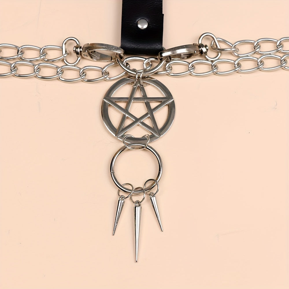 Pentagram Leg Chain Harness Gothic Leg Strap Hip Hop PU Leather Rivet Belt Haraj