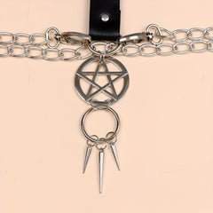 Pentagram Leg Chain Harness Gothic Leg Strap Hip Hop PU Leather Rivet Belt Haraj