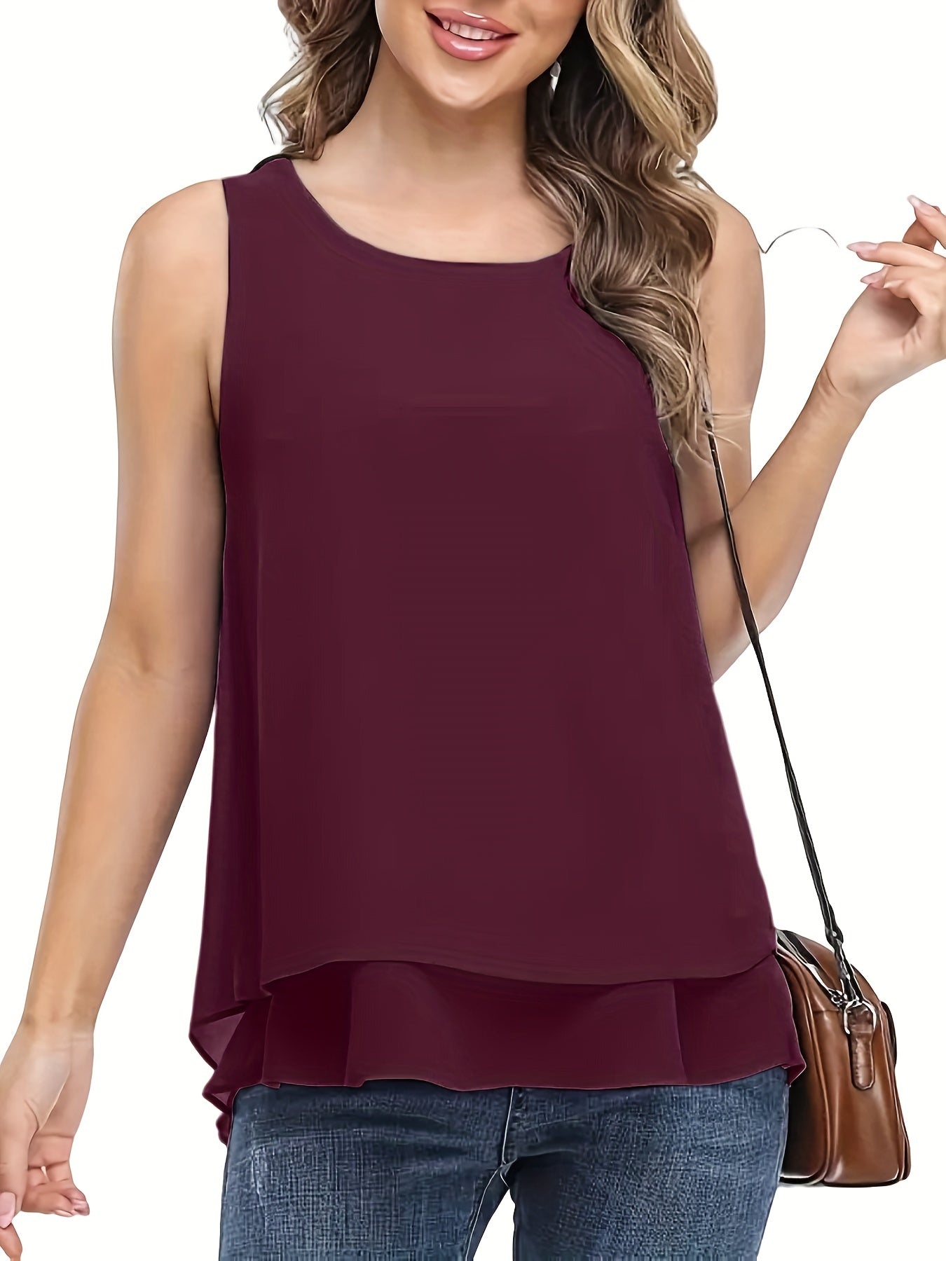 Solid Layered Tank Top Crew Neck Sleeveless Summer Tank Top