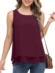 Solid Layered Tank Top Crew Neck Sleeveless Summer Tank Top