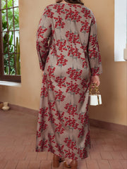 Boho Dress Women's Plus Floral Print Long Sleeve V Neck Dress