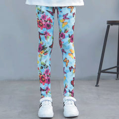 2pcs Girls Butterfly Pattern Leggings Elastic Printed Long Pants Summer Spring