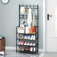 59 Standing Coat Rack With 4 Storage Shelves & 8 Hooks