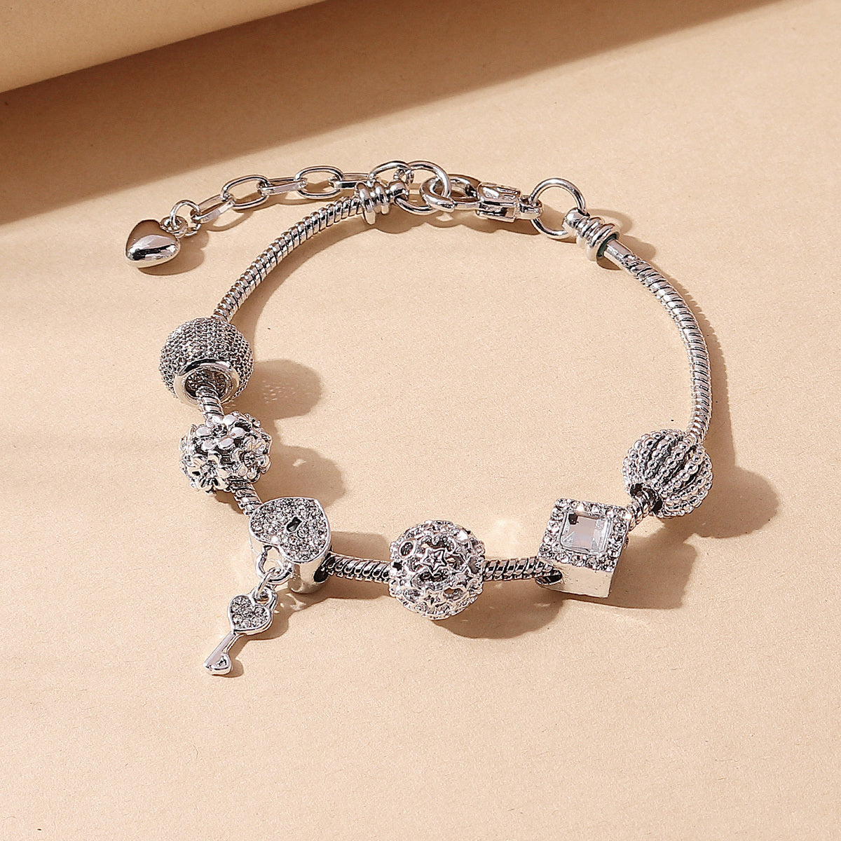 Beaded Charm Bracelet with Flower & Star Pattern