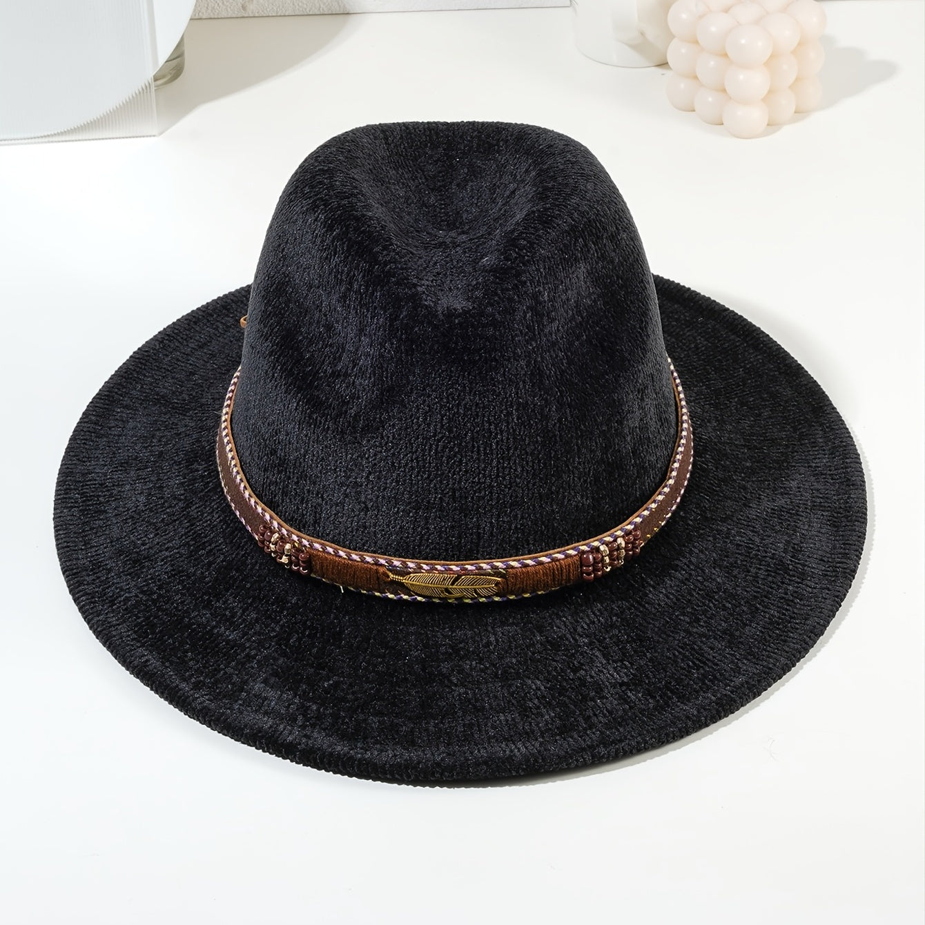 Woolen Fedora Hat With Tassel Belt Cowboy Jazz Cap