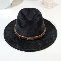 Woolen Fedora Hat With Tassel Belt Cowboy Jazz Cap