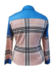 Women's Plus Colorblock Plaid Print Button Up Shirt Top