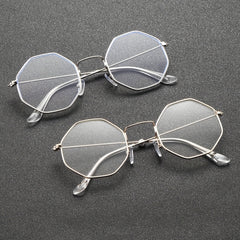 2 Pairs Men's Metal Polygonal Casual Student Copper Alloy Glasses