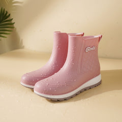 Women's Solid Rain Boots Slip On Round Toe High Non-slip Wear-resistant