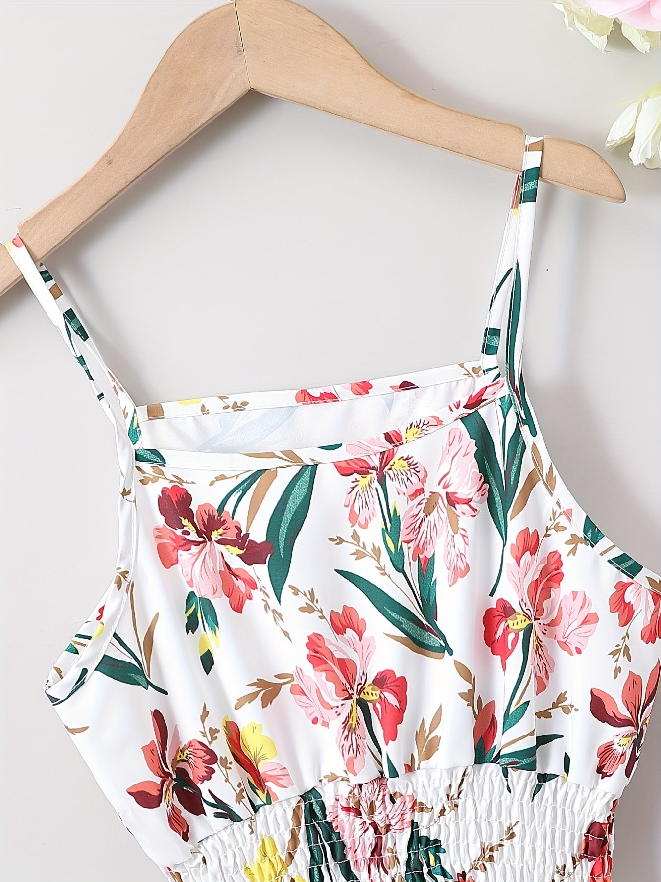 Girls Sling Dress Flower Casual Shirred Camisole Dress
