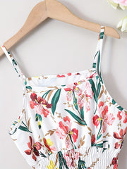 Girls Sling Dress Flower Casual Shirred Camisole Dress