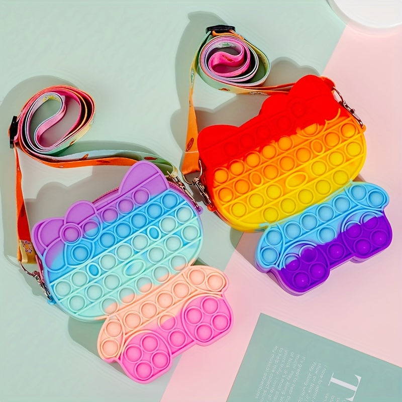 Kitten Shape Girls Crossbody Bag Silicone Soft Surface Messenger B