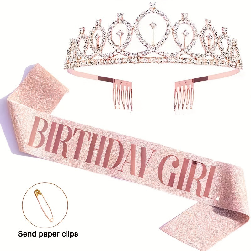 2pcs Bronzing Birthday Shoulder Straps & Crown Set