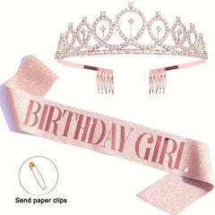 2pcs Bronzing Birthday Shoulder Straps & Crown Set