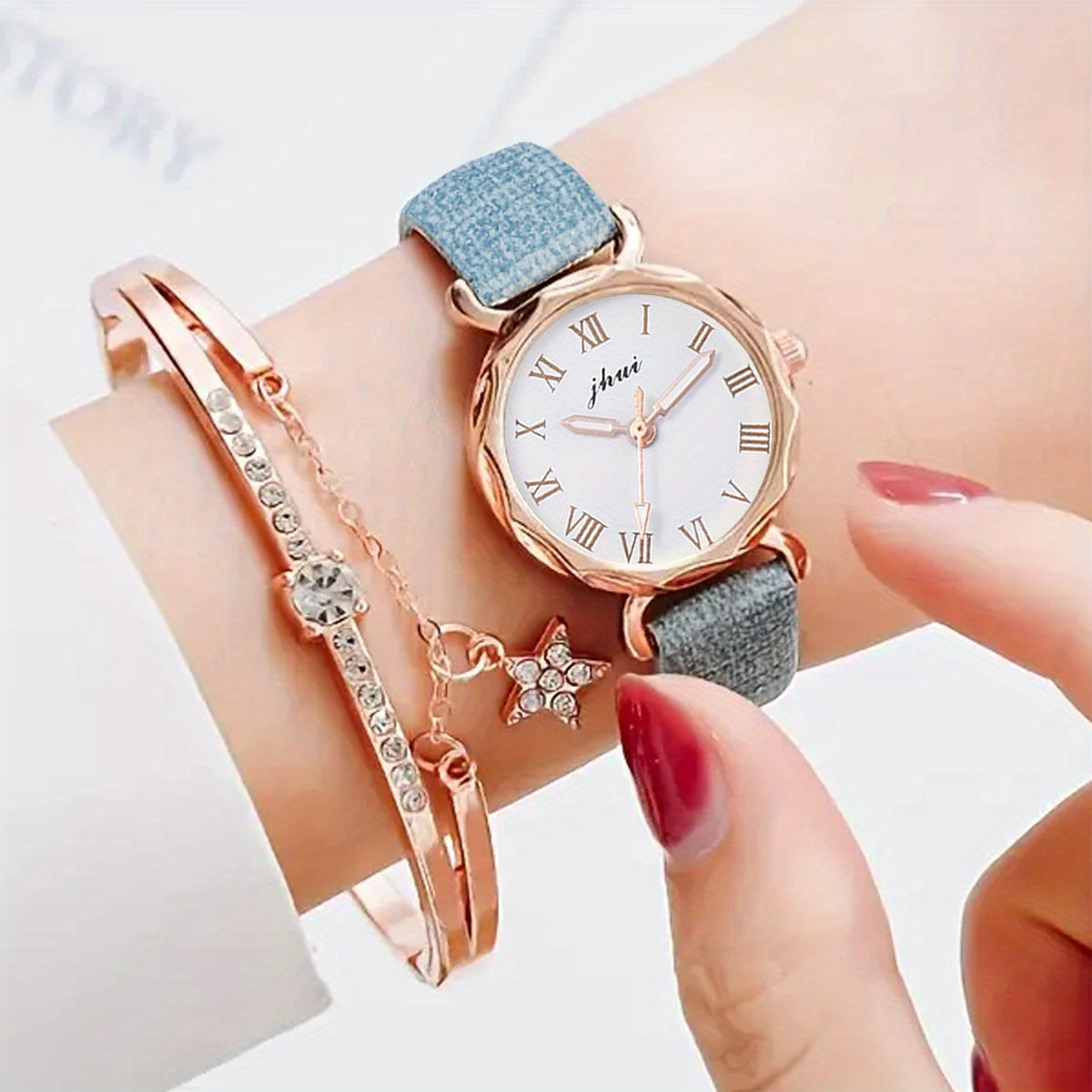Alloy Round Watch & Rhinestone Bracelet Set for Kids