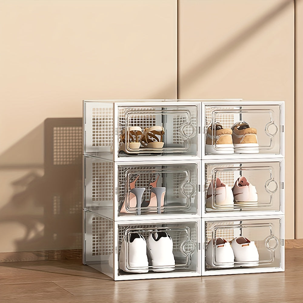 12pcs Clear Plastic Folding Shoes Box - Display Basket Dustproof Shoes Cabinet