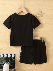 Boys Teen Casual Letter Graphic Tee & Shorts Set for Summer