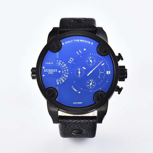 KUERST Dual Time Zone Large Dial Quartz Watch Waterproof Sports Watch