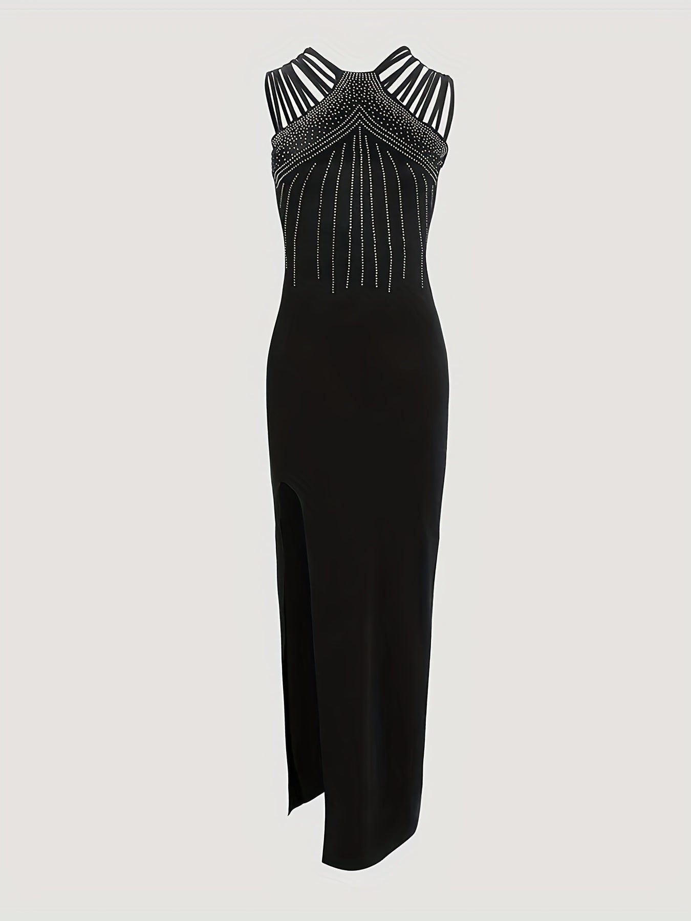 Rhinestone Maxi Party Dress Split Thigh Sleeveless