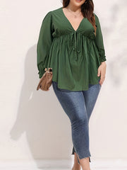 Women's Ruched Long Sleeve V Neck Top