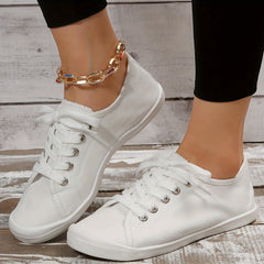 Women's Solid Canvas Shoes Casual Lace Up Flat Sneakers