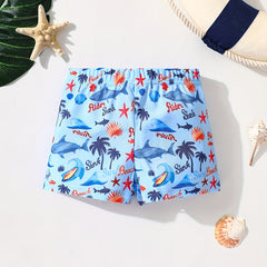 Boys Shark Starfish Print Shorts for Kids Summer Beach Vacation
