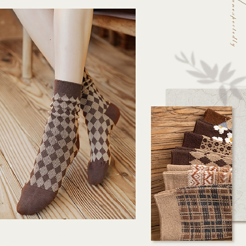 Retro Plaid Mid Tube Socks Pack Women's Stockings