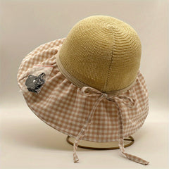 Plaid Pattern Stitching Sun Hat Casual Foldable Breathable Bucket Hats