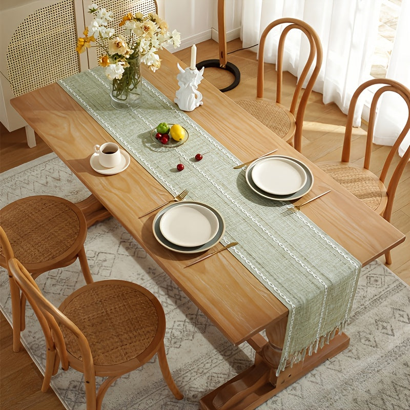 Hand Woven Tassel Table Runner for Dining Room & Kitchen