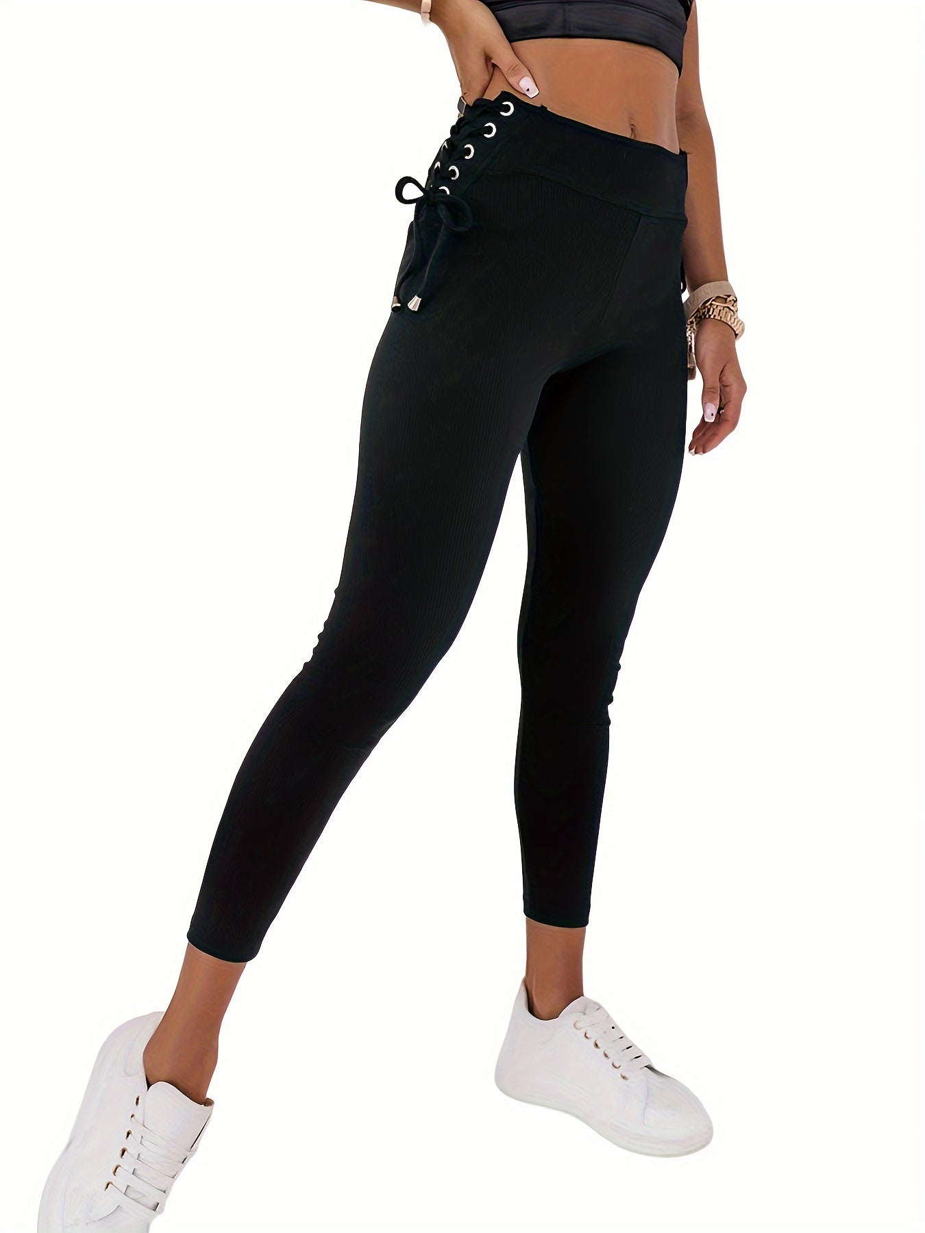 Women's Lace Up Yoga Leggings High Waist Sports Tights