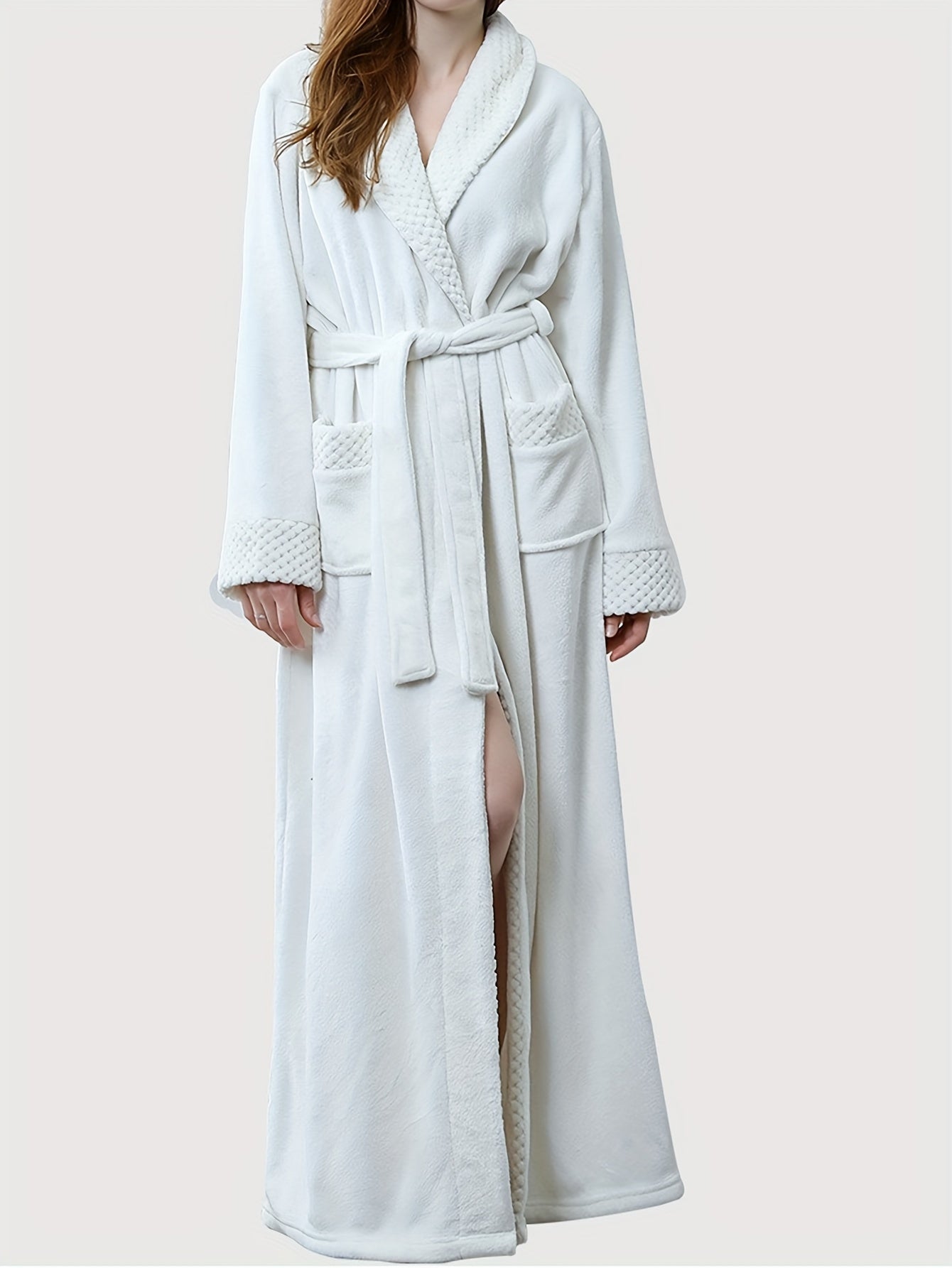 Cozy Long Sleeve Fuzzy Night Robe with Belt & Pockets