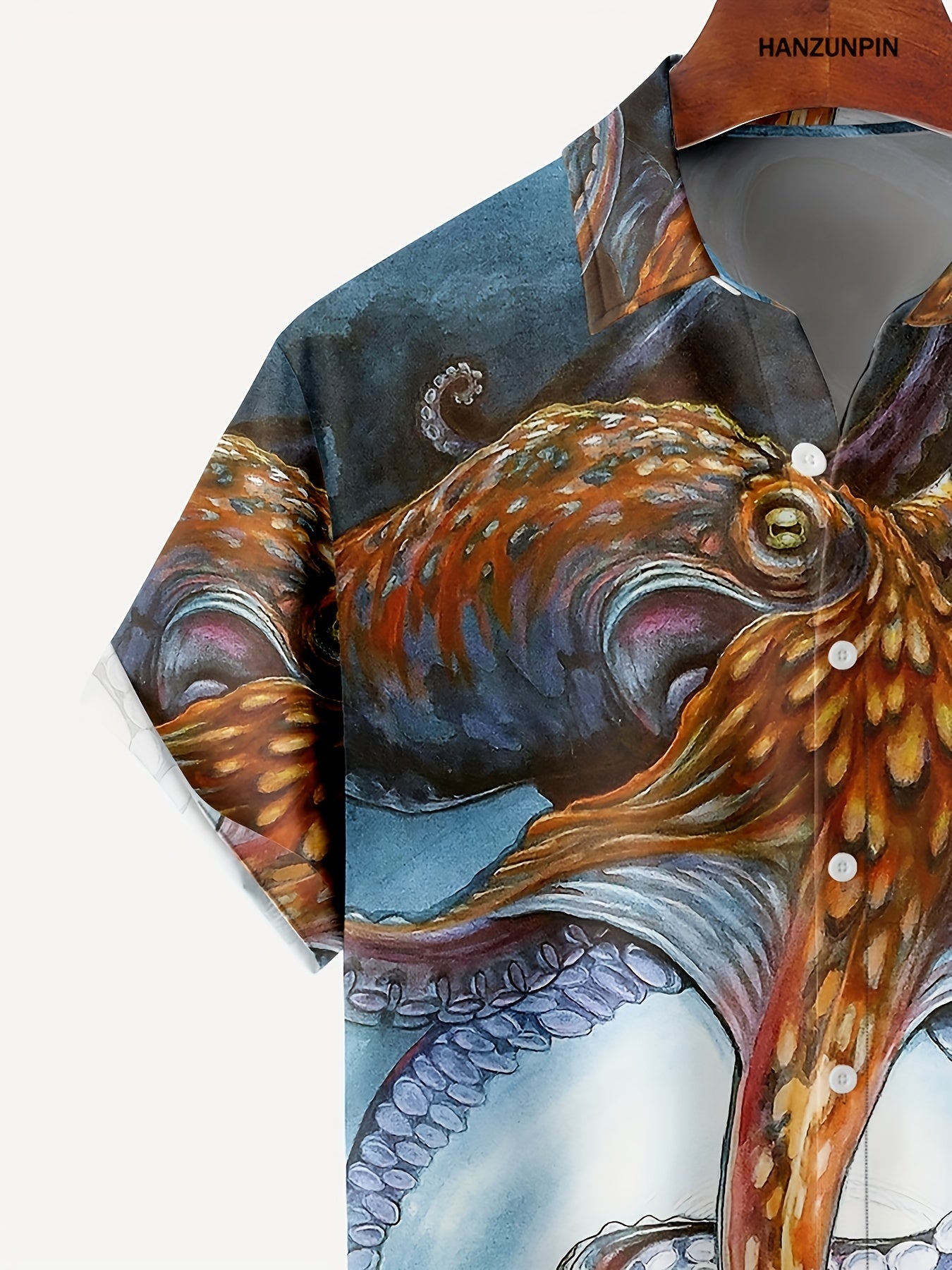 Octopus Print Men's Casual Short Sleeve Shirt for Summer Vacation