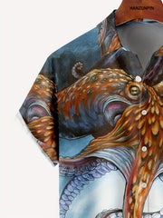 Octopus Print Men's Casual Short Sleeve Shirt for Summer Vacation