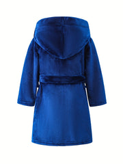 Kid's Rocket Planet Embroidery Hooded Flannel Bathrobe PJ