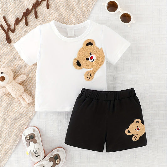 2pcs Bear Embroidery T-shirt & Shorts Set for Babies