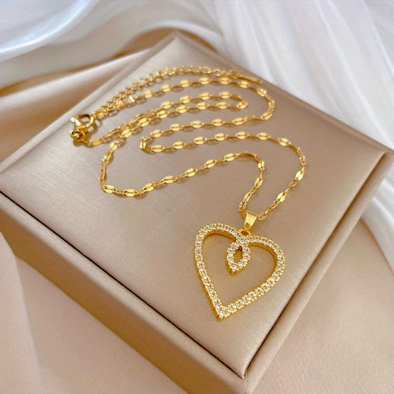 Stainless Steel Heart Love Pendant Necklace for Women Girl