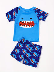 Boys Cartoon Shark Swimwear Set for Beach Vacation