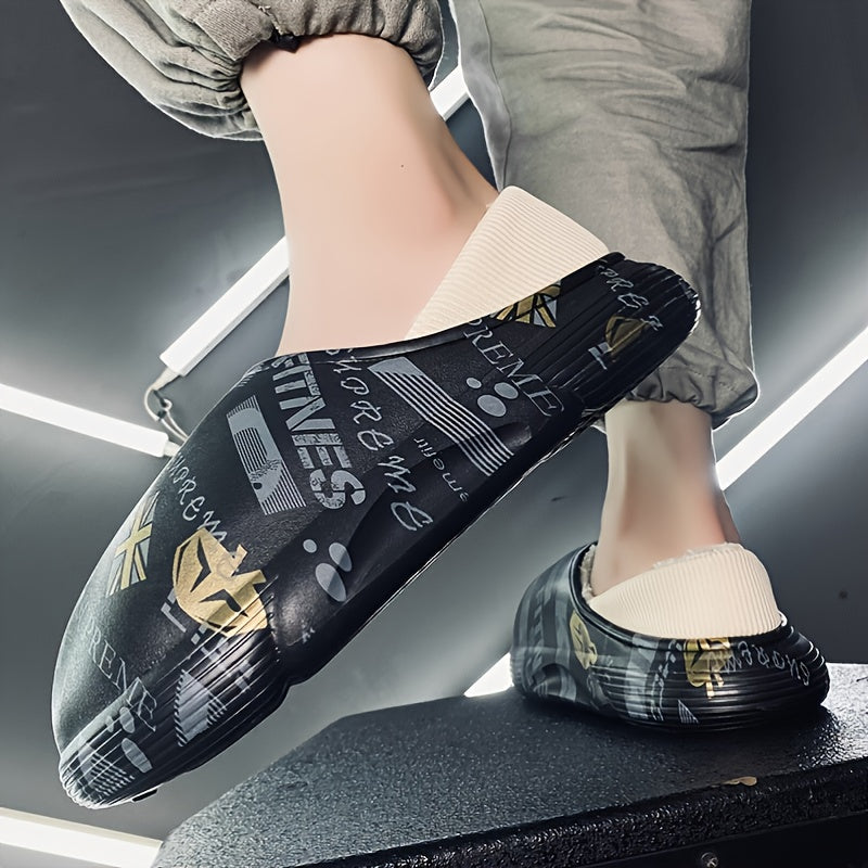 Men's Winter Letter Graphic Plush Slippers