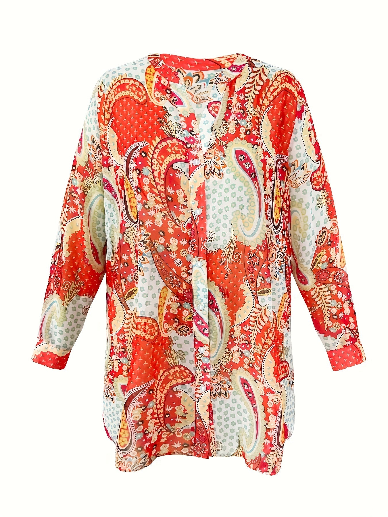 Paisley Floral Print Boho Blouse Plus Size