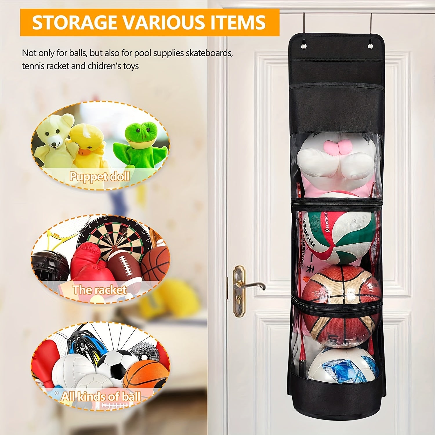 Sports Equipment Storage Bag Hanging Basketball Toy Storage Basket